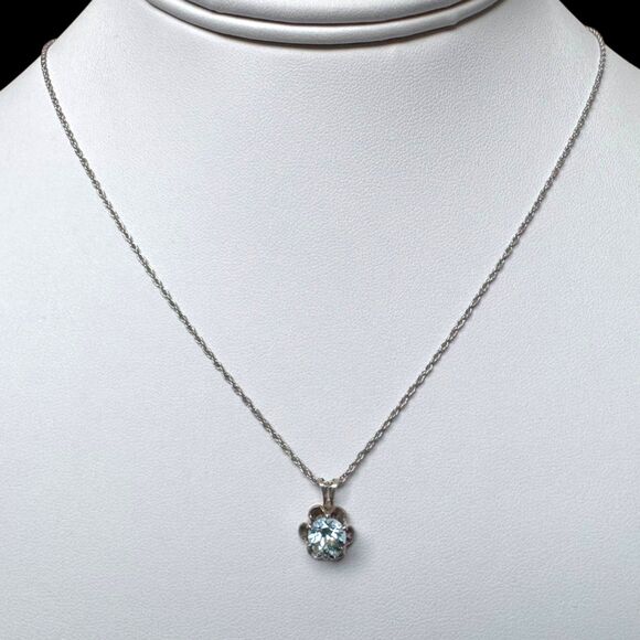 Vintage Sterling Silver Blue Topaz Pendant & Chain Necklace 18 inch, Solitaire - Picture 4 of 16